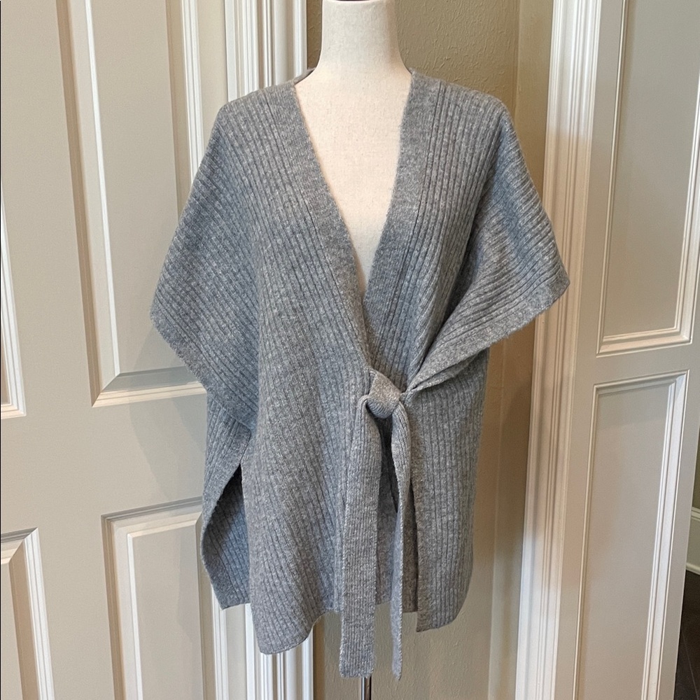 Ann Taylor Loft Ribbed Side Tie Wrap Light Gray Sweater M/L